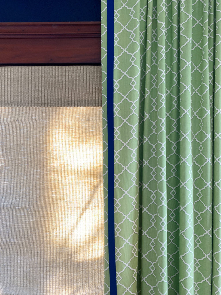 The no-sew way to add grosgrain ribbon to drapery panels.