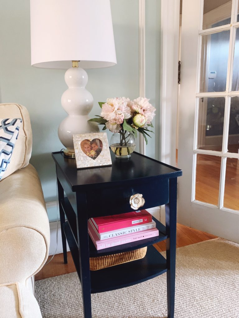 The lacquered side table in our living room