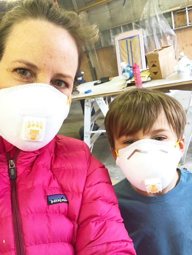 Max and I putting safety first for our Amy Howard Lacquer project.