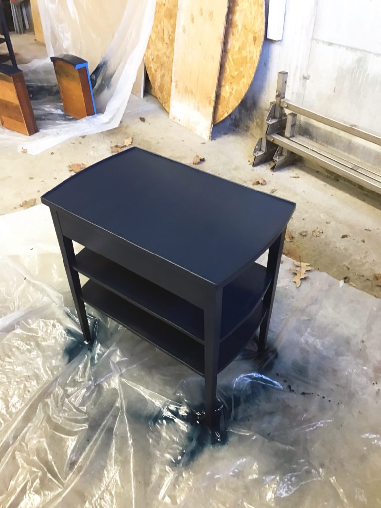The table after being painted with Amy Howard Lacquer paint