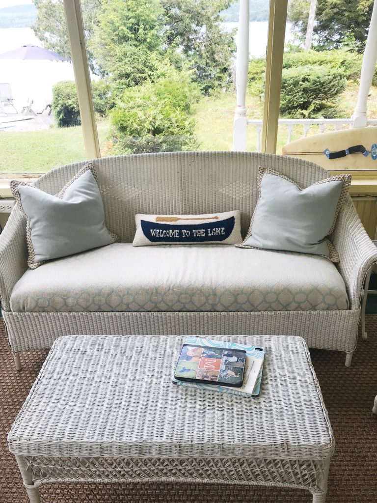 The upholstered porch cushions with pillows from Home Sense