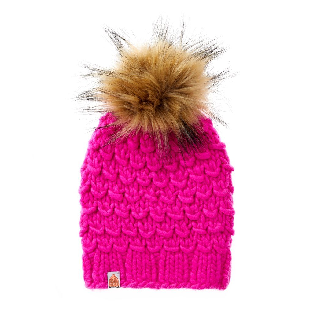 A pink Beanie by Shi*t that I Knit - a company with sustainability and fair trade practices