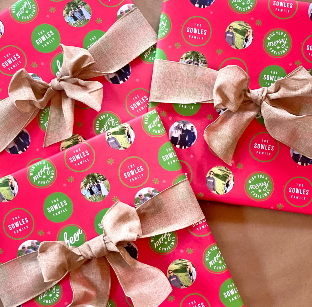 Gift's wrapped with personalized gift wrap from Minted
